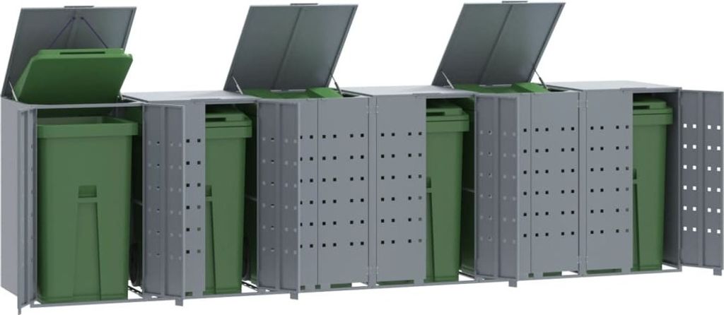 "SALE 2026"Mülltonnenbox - elegantes Design - Müllsackständer/Mülltonnenverkleidung - für 6 Tonnen Grau 414x79x117cm Stahl Promotion901759 - M...