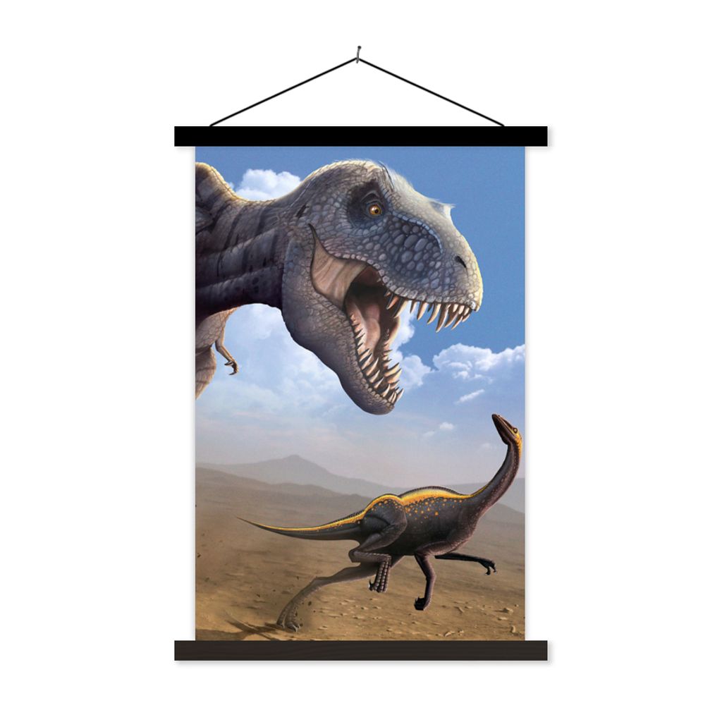 MuchoWow Textilposter Dino - Wildlife - Zeichnung - Kinder - Kinder - Kinder 60x90 cm mit schwarzem Rahmen - Poster Wohnzimmer