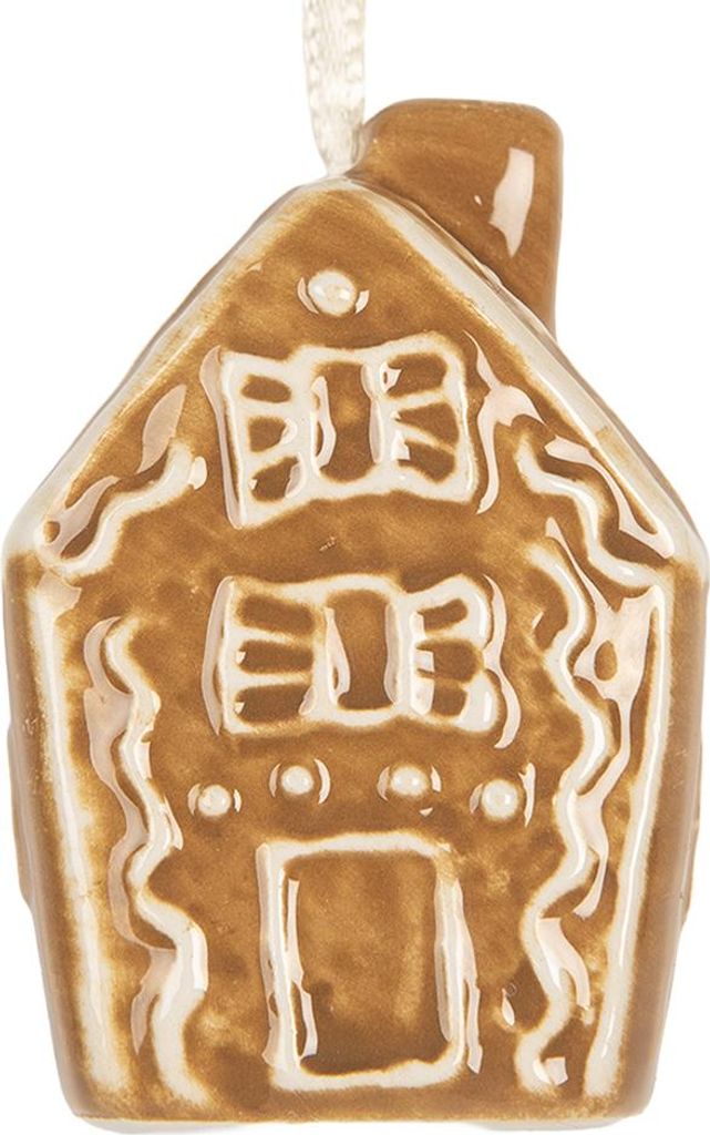Clayre & Eef Weihnachtsanhänger Haus 4x4x6 cm Braun Keramik