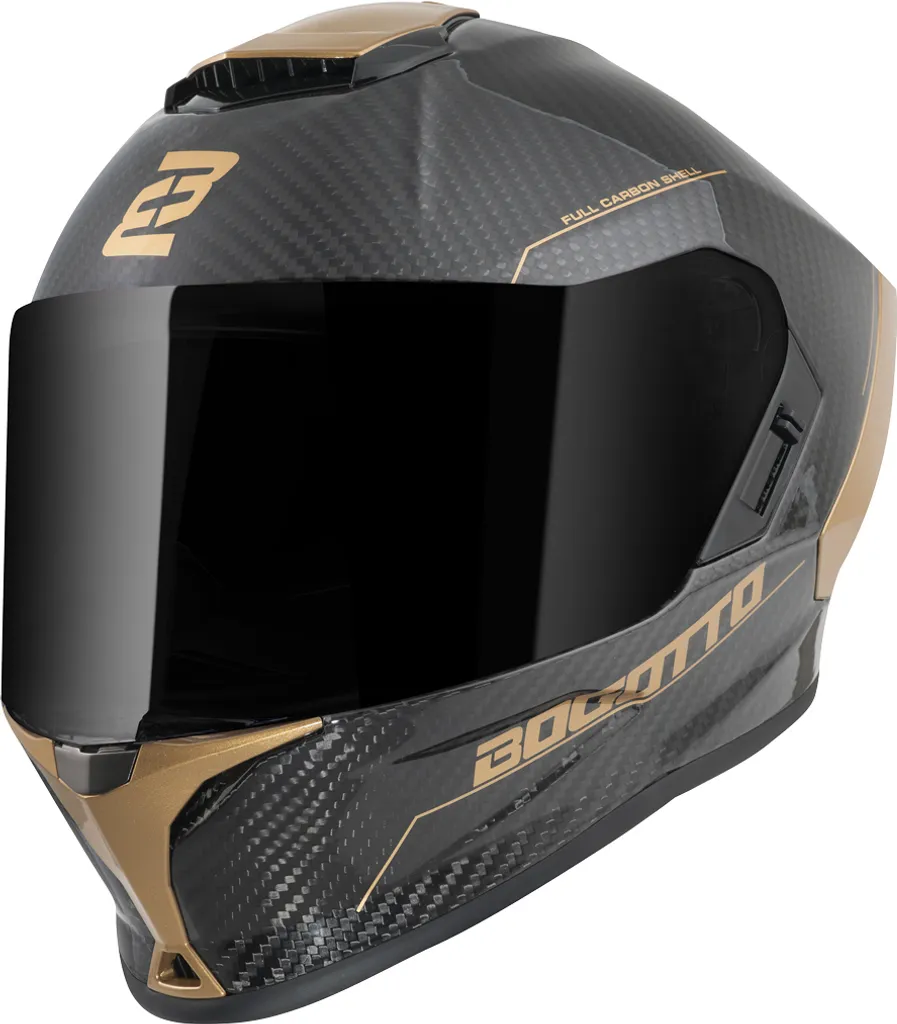 Casque Bogotto Phantom Carbon ultra léger, design noir or, taille XS