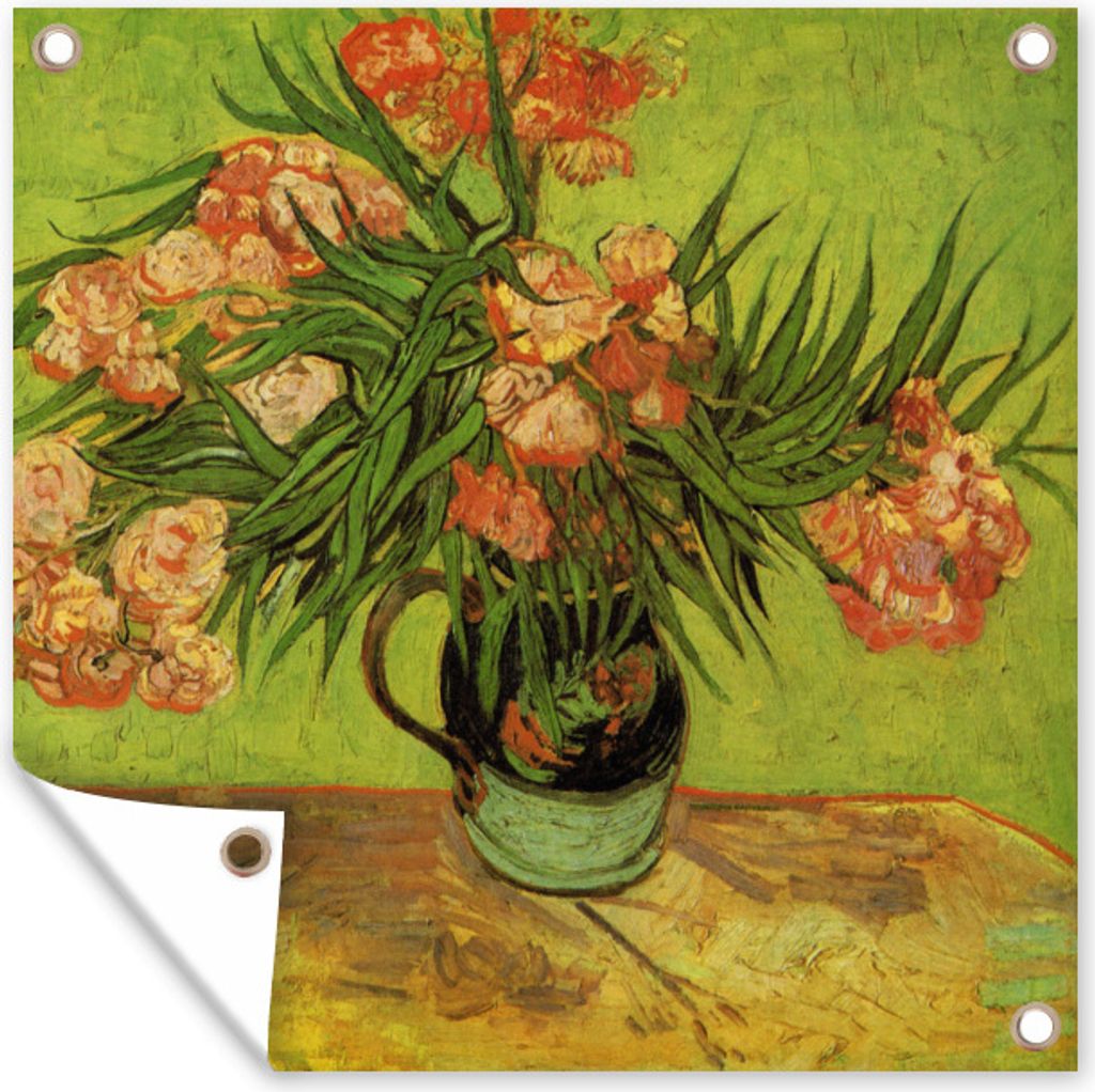 MuchoWow 100x100 cm Outdoor-Poster Gartendeko Sichtschutz Garten Poster für den Garten Stillleben Vase mit Oleander und Büchern - Vincent van ...