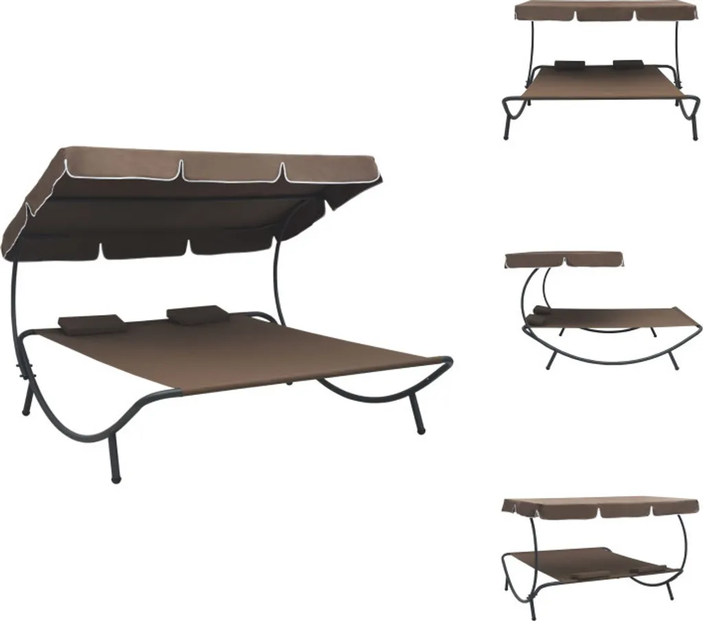 vidaXL Bain de soleil de jardin avec toit solaire et coussins Marron 45123