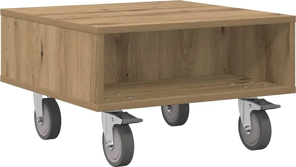 Tavolino Quadrato 50x50x30 cm Rovere Artigianale con Ruote vidaXL