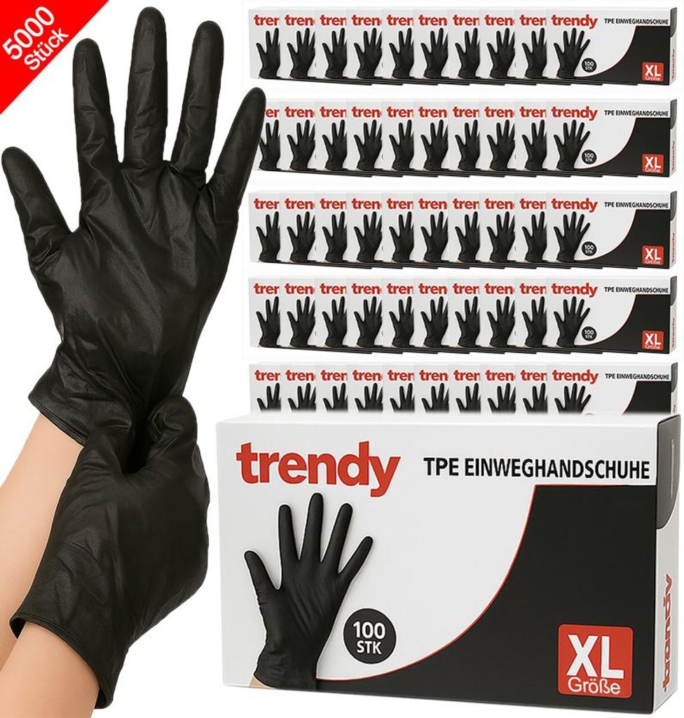 5000x TPE Einweghandschuhe XL Schwarz | Professionelle Produktbild 