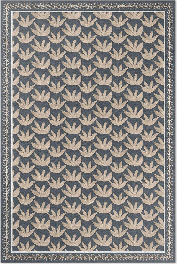 Sich wiederholendes Vintage-Pflanzenornament – Vinyl Fußmatte – 100x150 cm – Rutschfest, Pflegeleicht & Langlebig