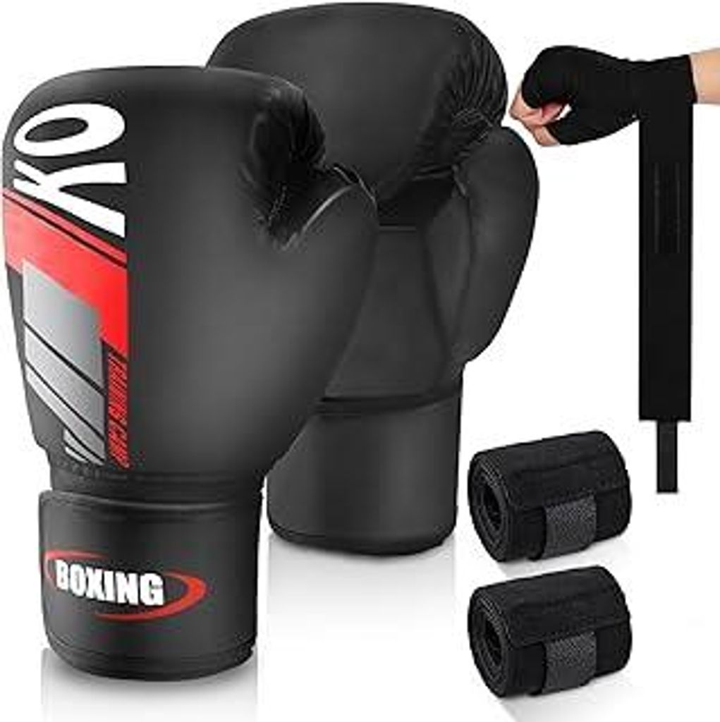 Boxhandschuhe mit Boxbandagen, Männer und Damen Boxhandschuhe zum Boxsack Sparring Training, MMA Kampfsport, Muay Thai, Kickboxen & Kampfsport 14oz