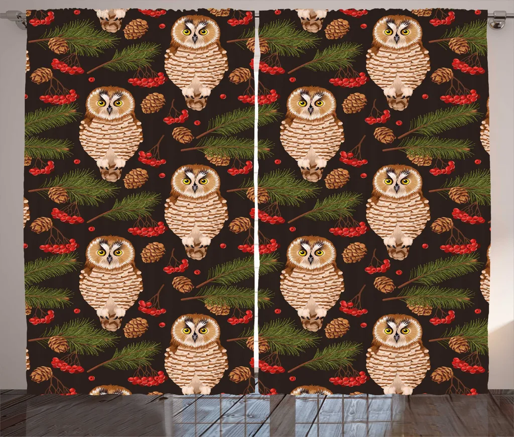 Rideau occultant partiel pour vis-à-vis, motif rustique hiboux 280x225