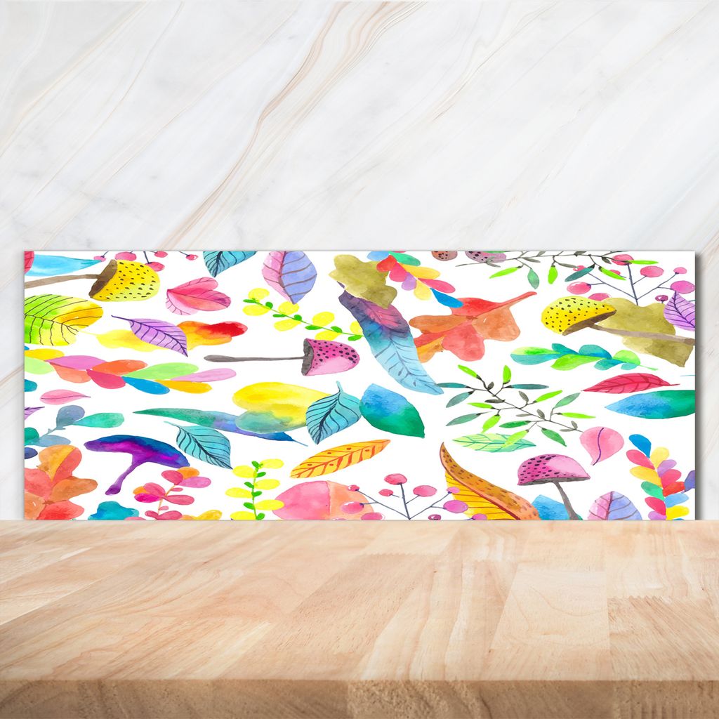 Tulup Küchenrückwand Spritzschutz aus Glas -125x50 -Spritzschutz auf gehärtetes Glas Deko Blumen & Pflanzen Blumenmuster