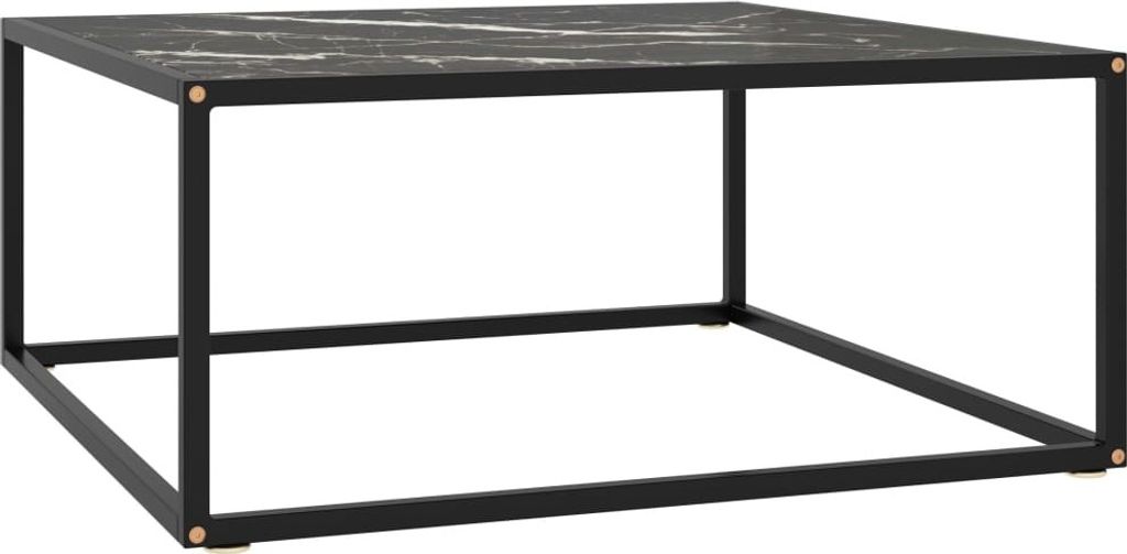 "2024"Modernen Couchtisch Schwarz mit Schwarzem Glas in Marmor-Optik 80x80x35 Design Couchtische 6185121
