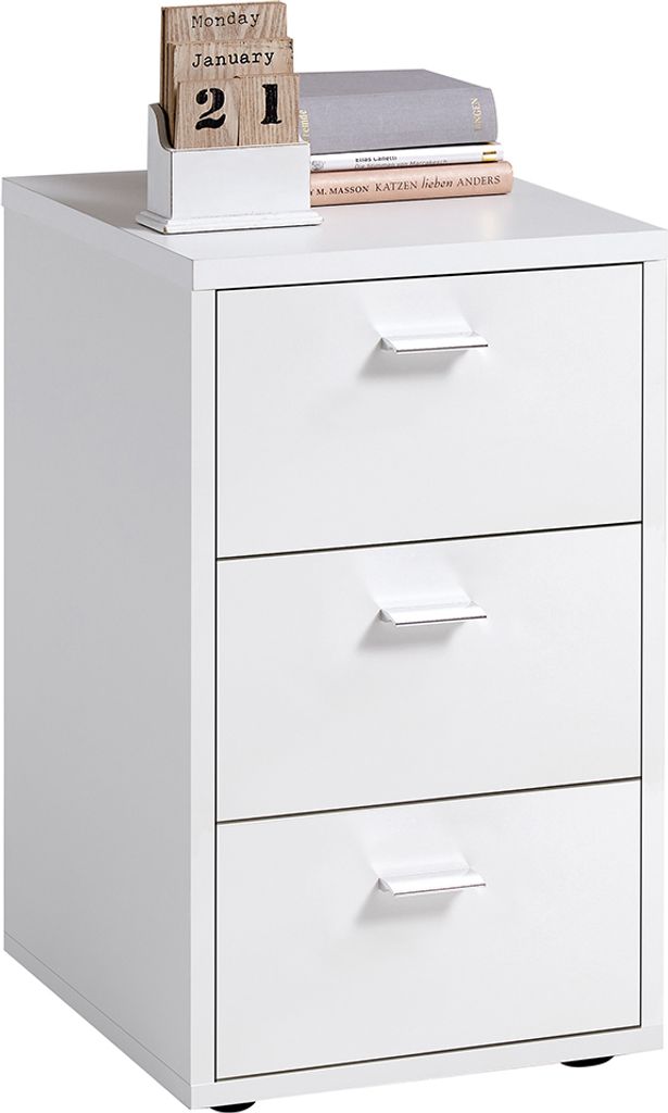 Nachttisch Nachtschrank mit 3 Schubladen in weiß, VUKA-10, für Boxspringbetten geeignet, B/H/T ca. 35/62,4/39,9 cm