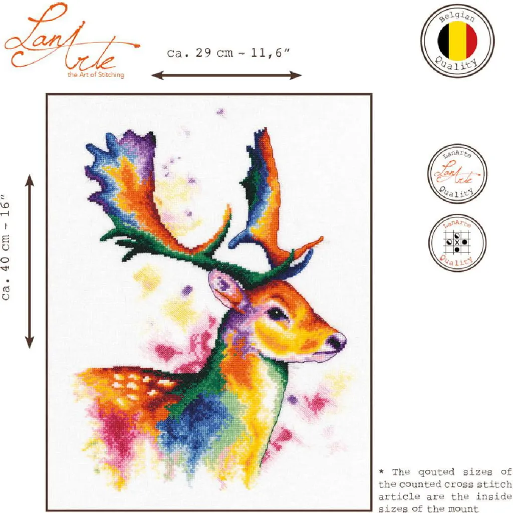 Broderie Point de Croix Compté Cerf Multicolore Kit Complet 29x40 cm