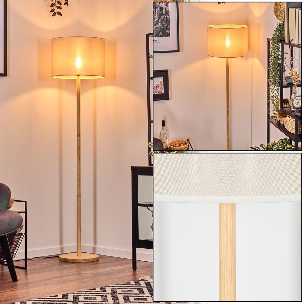 Schiavonea Stehlampe mit Holzfuß und Schirm aus Stoff
