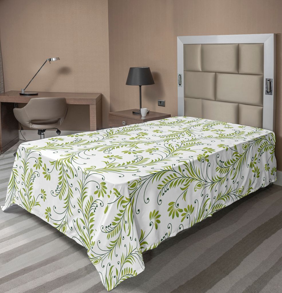 ABAKUHAUS Blume Bettlaken, Paisley Blatt Antike Stamm Strudel Traditionelle Damast Mode Stilisieren Flora, weiches bequemes oberes Bettlaken für e...