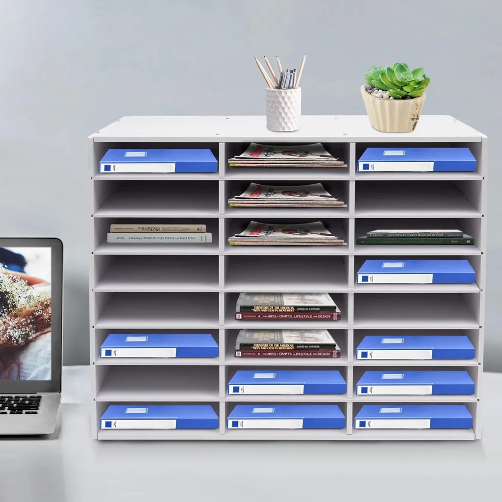 Meuble de tri 24 casiers blanc en PVC, supporte 60kg, design modulable