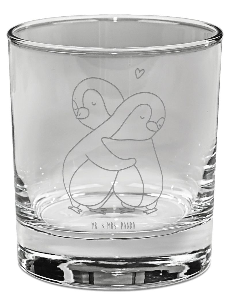 Mr. & Mrs. Panda Tumbler Glas Pinguine Kuscheln - Transparent - Geschenk, Gravur Whiskyglas, Jahrestag, Valentinstag, Bourbon, Hochzeitstag, für F...