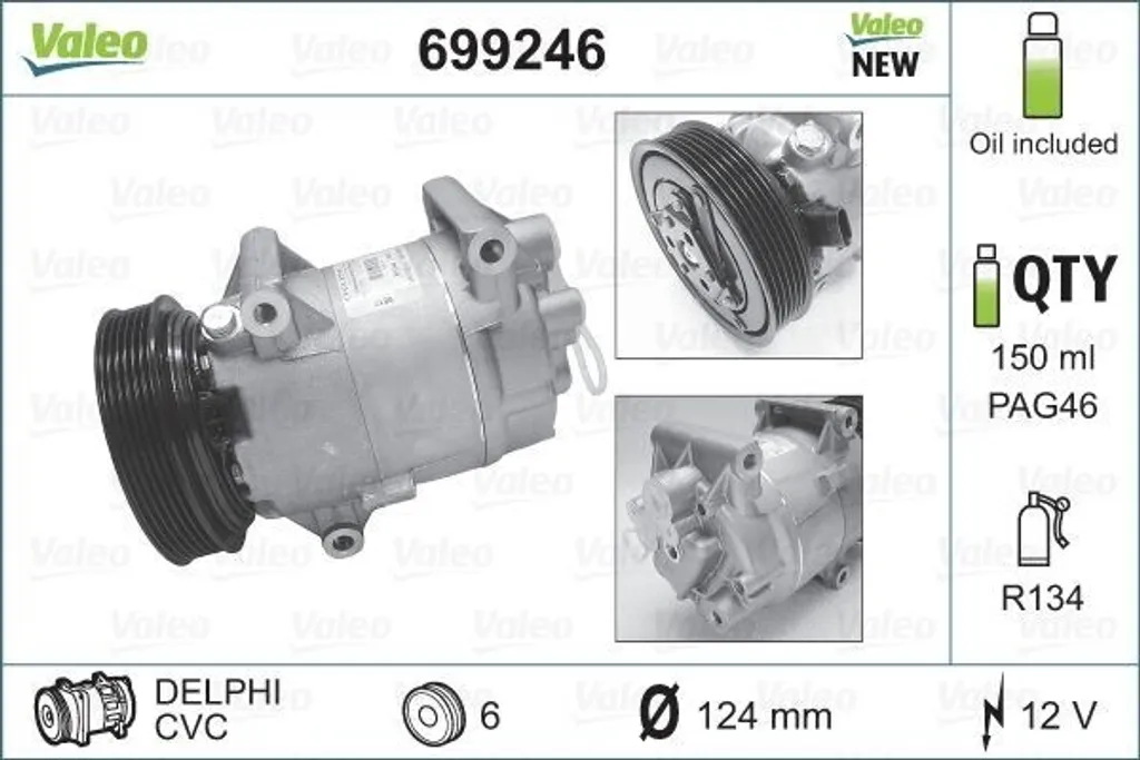 Compresseur de clim pour Grand Scenic II et Almera II - VALEO 699246