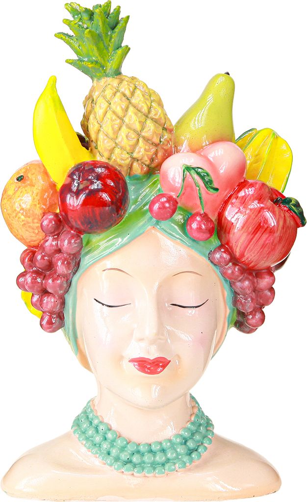 Pflanzkopf Büste Frau Vase mit tropischen Früchten 22cm Produktbild 