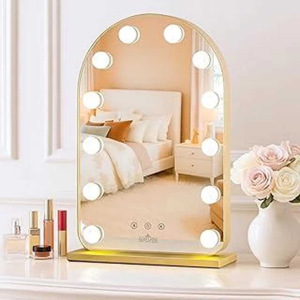 LUXFURNI Specchio Hollywood Oro LED - Selfie Perfect Makeup Mirror