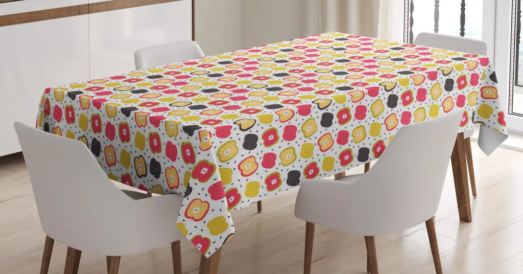 ABAKUHAUS Tovaglia con motivo frutta, stampa con mele colorate tagliate a fette, facile da pulire grazie alla più moderna tecnologia di stampa, lavabile e personalizzata, 140 x 200 cm, multicolore