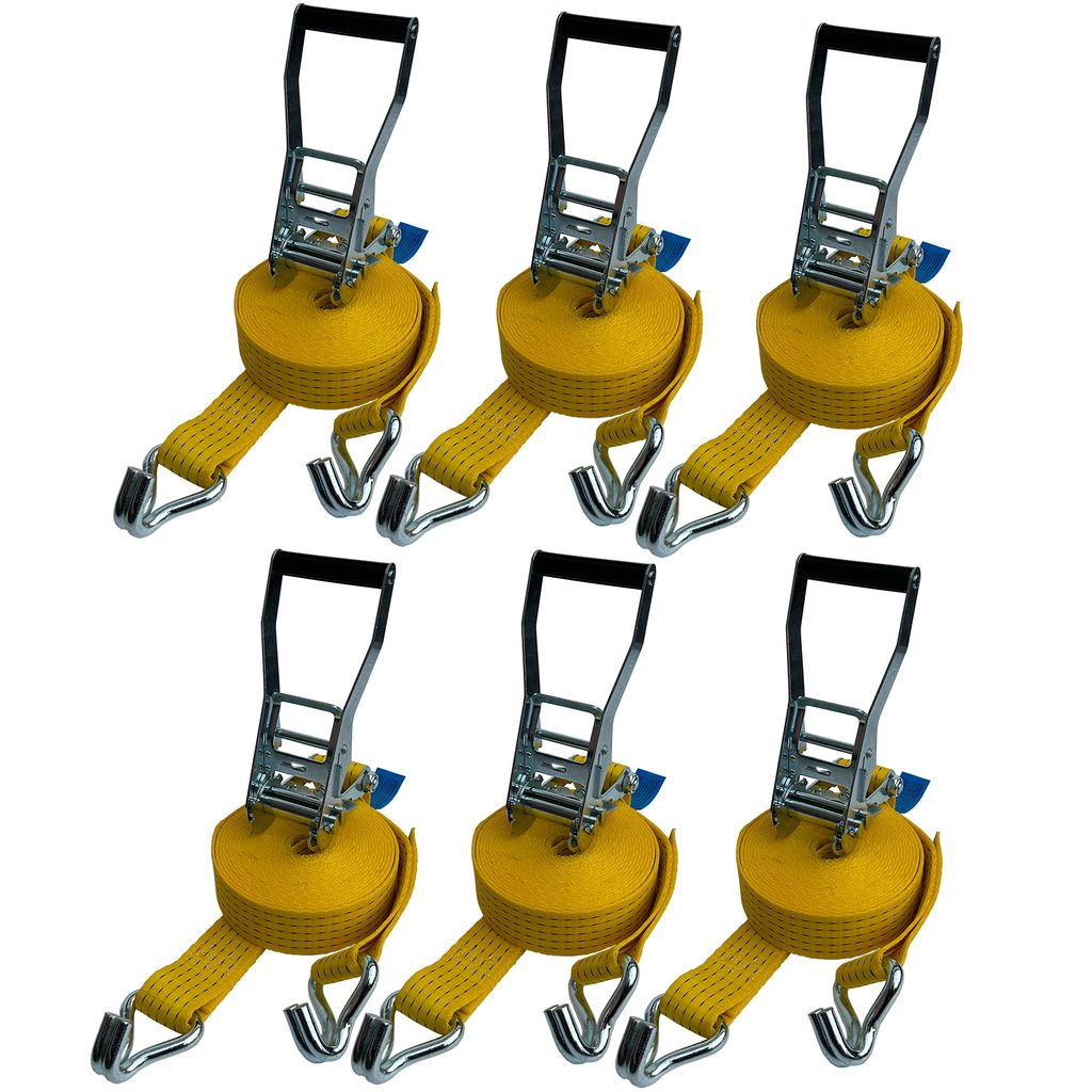 6 x LKW Ratschen Zurrgurt 2-teilig 5 x 800 cm Gelb Spitzhaken ZC52081