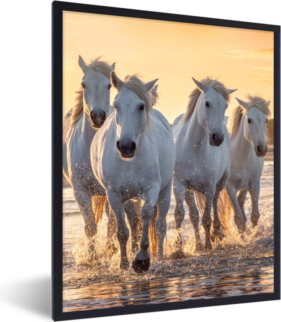 MuchoWow Gerahmtes Poster Pferde - Wasser - Strand - Tiere 30x40 cm - Poster mit Schwarzem Bilderrahmen Wandposter Rahmen Foto Bilder - Wanddeko ...