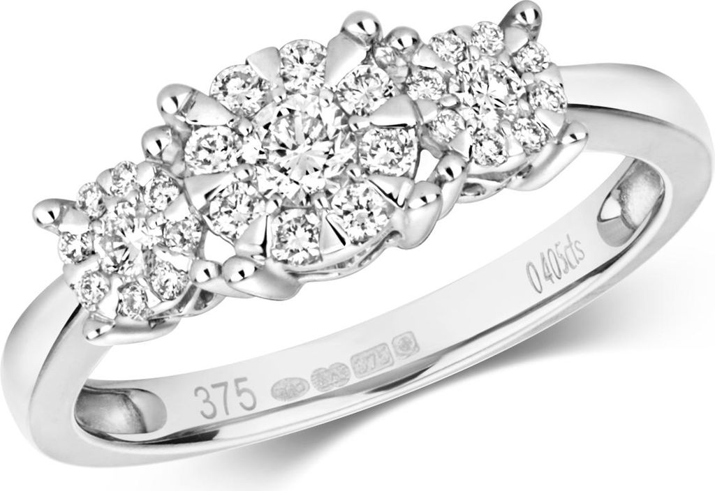 Funkelndes Feuer 9 Karat (375) Weißgold Trilogie Damen - Diamant Ring Brillant-Schliff 0.41 Karat G - I1 I2, 54 (17.2); TRS316869KWRSN