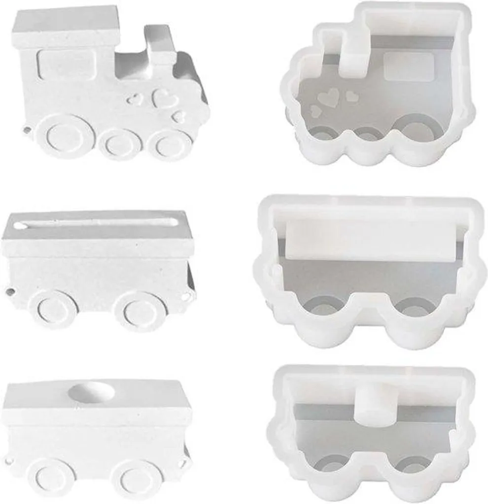 Lot de 3 Moules en Silicone Train pour Bougeoirs et Bougies en Plâtre