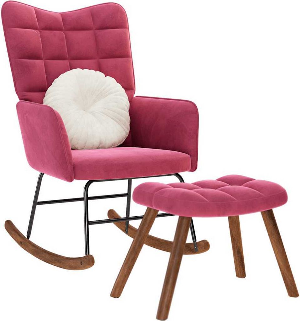 HOMMIE Schaukelstuhl mit Hocker Weinroter Samt - 61x78x98cm NEU304016 - Schaukelstühle