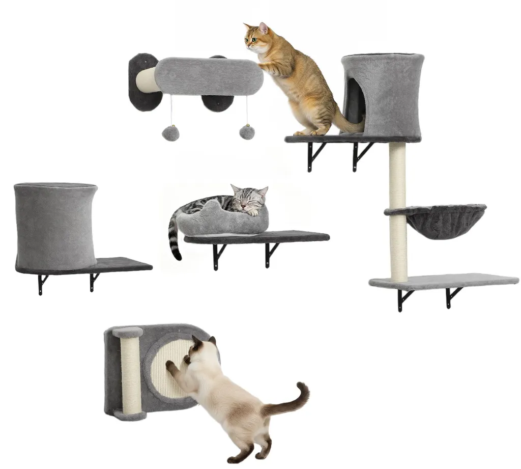 Arbre à chat mural pour sauver vos meubles - Griffoirs et niches gris 5 pcs