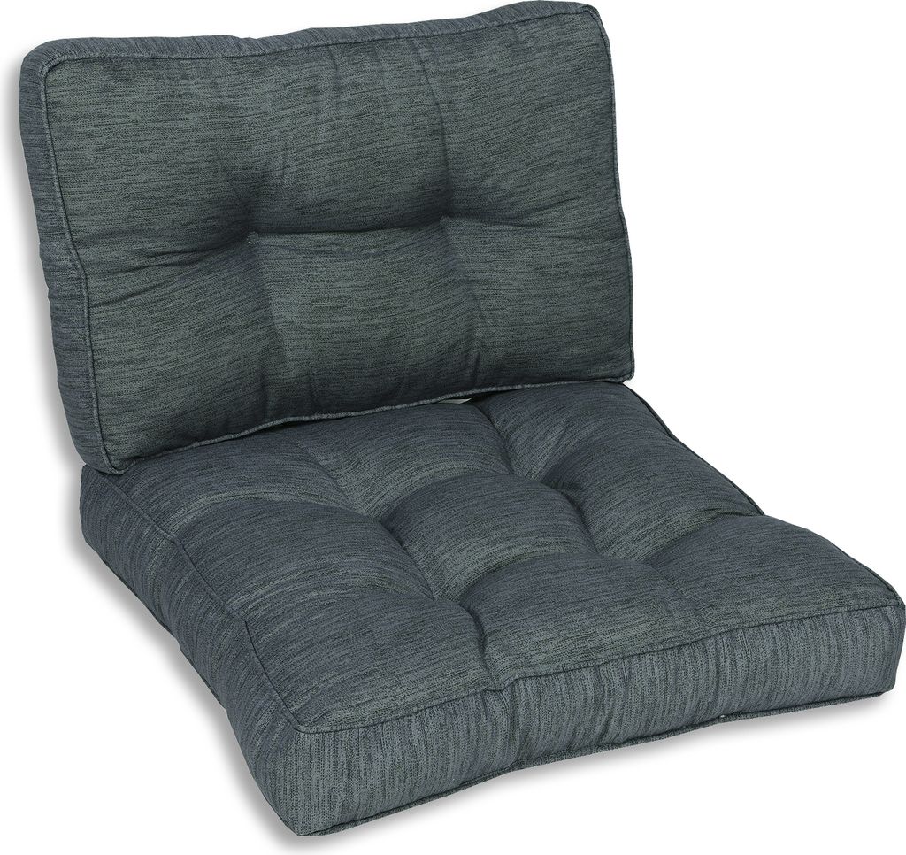 A set of two dark gray cushions for a lounge chair, shown on a white background.