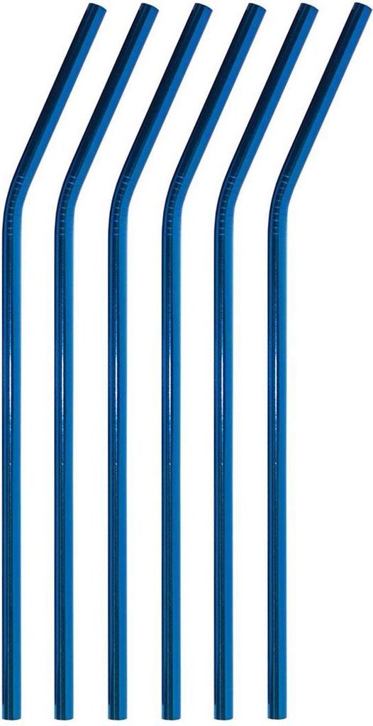 6x Trinkhalme aus gebogenem Metall - Blau