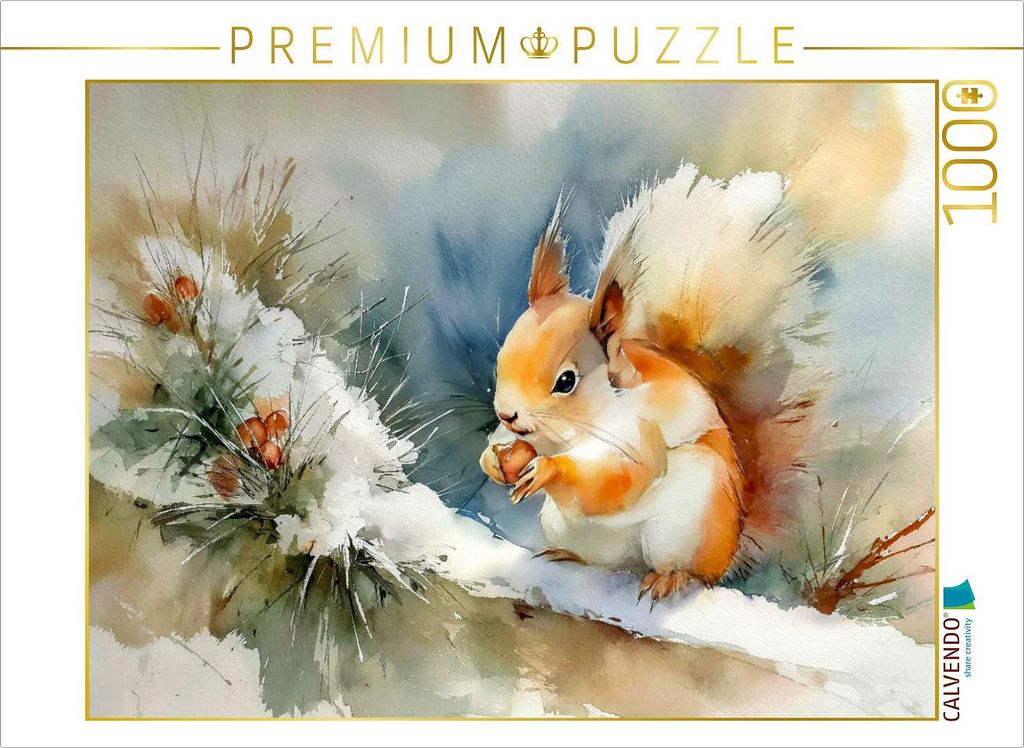 CALVENDO Puzzle Ein Eichhörnchen knabbert an seinen Wintervorräten | 1000 Teile Lege-Größe 64x48cm Foto-Puzzle für glückliche Stunden