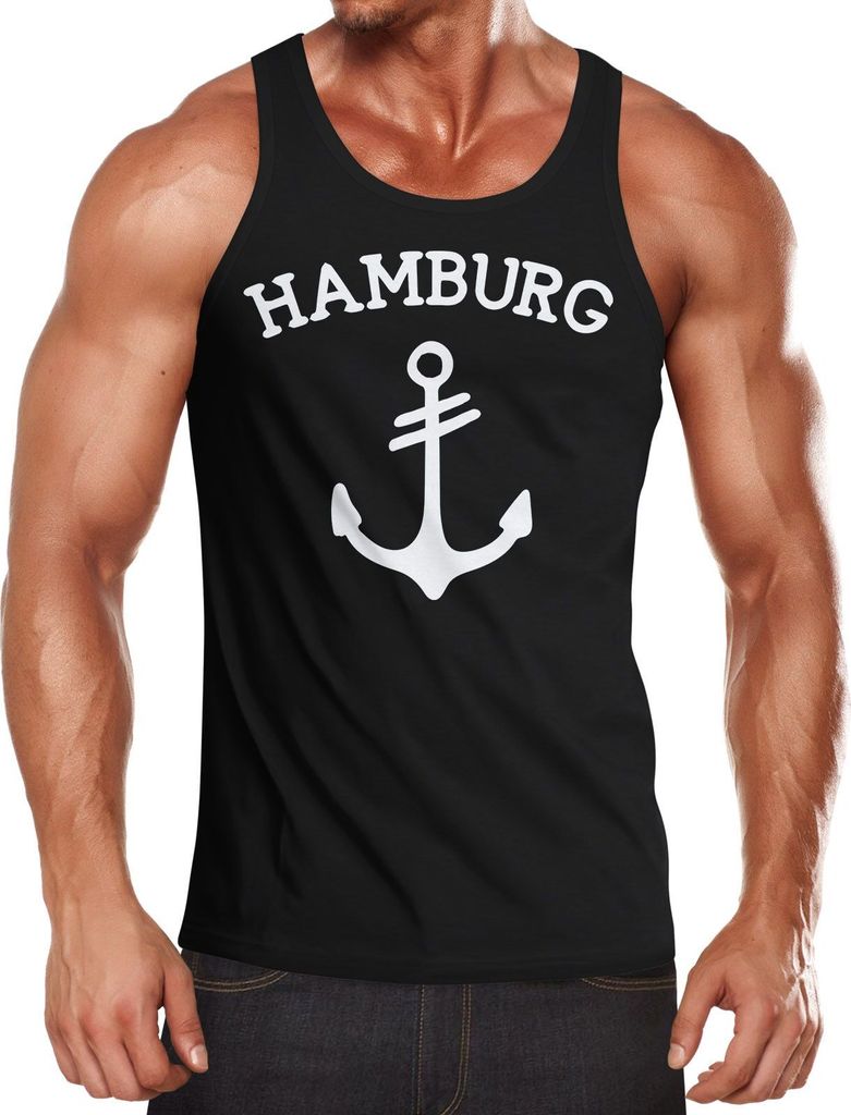 Herren Tanktop Anker Design Hamburg Moonworks schwarz S