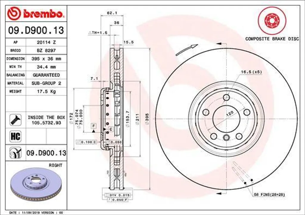 Brembo 09.D900.13 Disque de frein avec protection UV pour BMW X6 E71