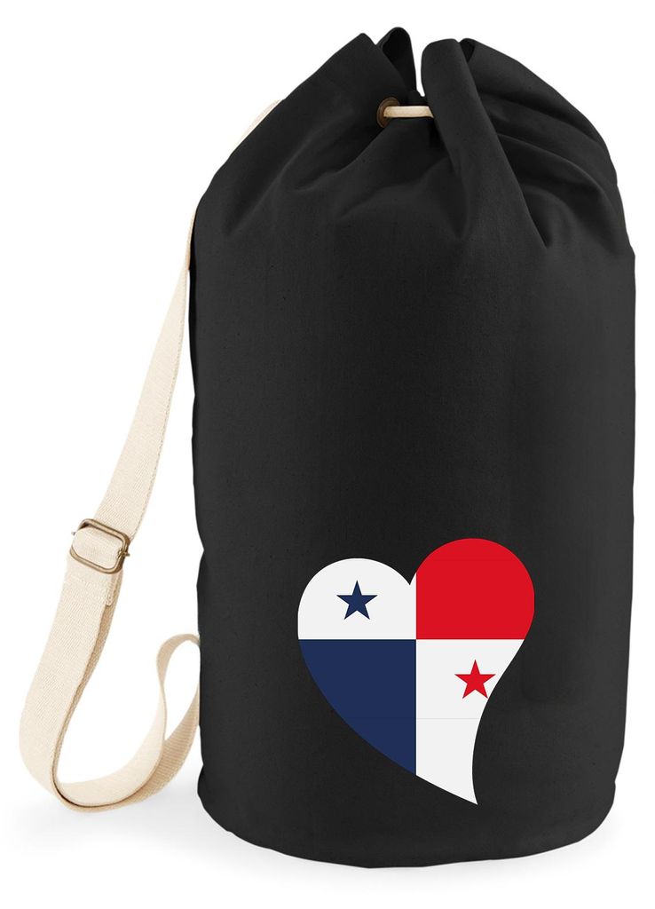 Huuraa Seesack Panama Flagge Herz 20 Liter Black Baumwolle Rucksack Geschenkidee