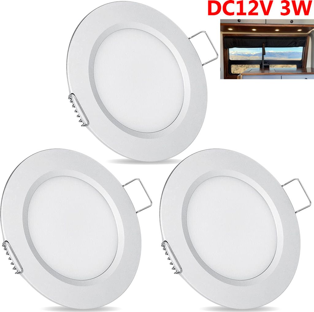 3x DC 12V LED Strahler Einbaustrahler Wohnmobil LED Spot Dimmbar, Flach LED Decken Spots,3W 15LEDs Deckenspots für RV Boot Wohnwagen Schrank,Warmw...