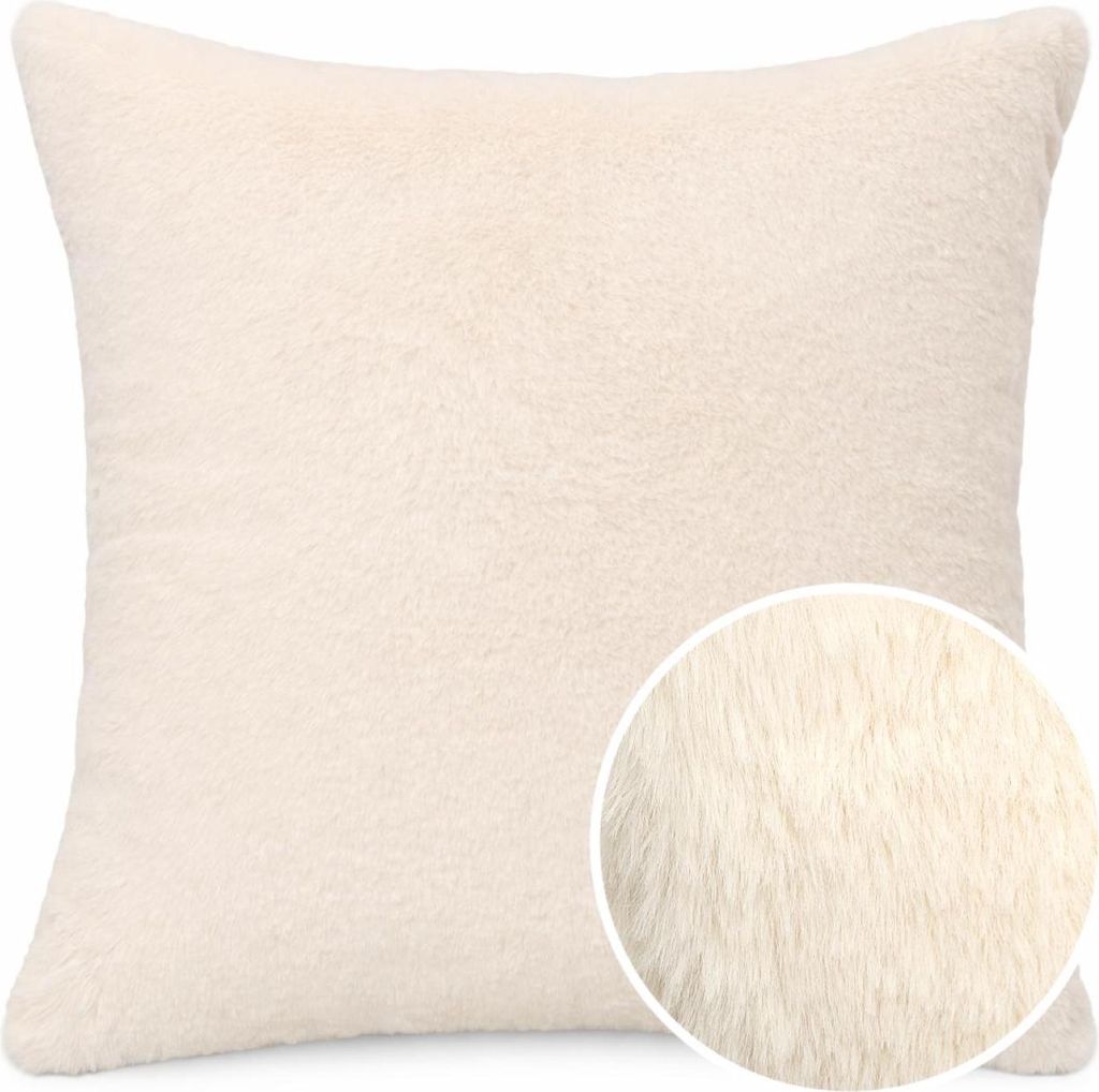 Dekokissen 50x50cm ohne Füllung Creme PLÜSCH Bär Schlicht Kunstfell Sofakissen Kuschelkissen Flauschig Robust
