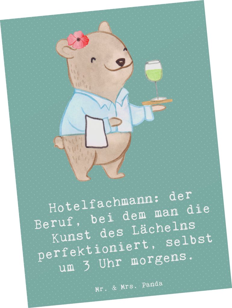 Mr. & Mrs. Panda Postkarte Hotelfachmann Lächeln - Meeresbrise - Geschenk, Freundlichkeit, Ansichtskarten, Grußkarte, Verwaltung, personalisierte...