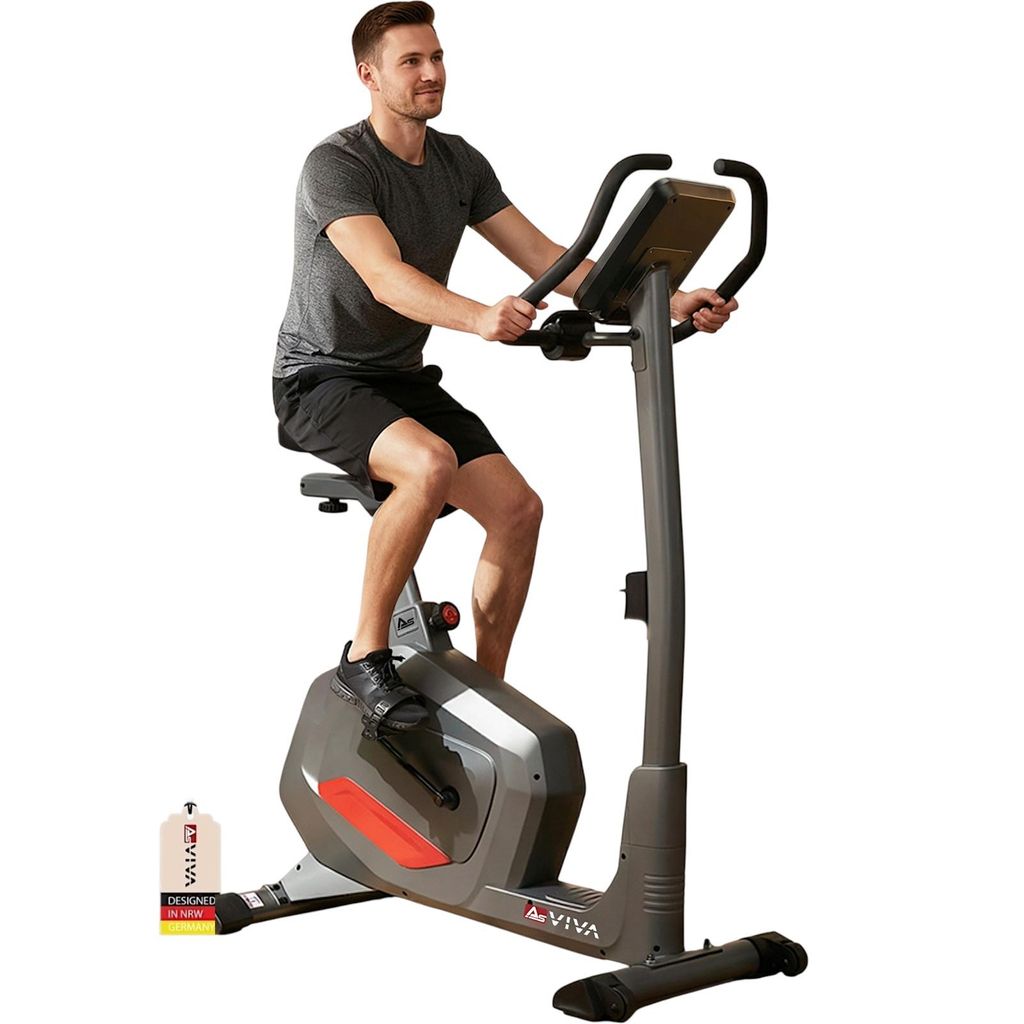AsVIVA Heimtrainer H22, 12 kg Schwungmasse, Handpulssensoren, Kinomap, Bluetooth, grau