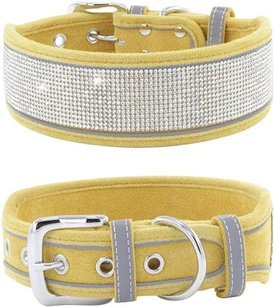 Collier Daim Jaune pour Chien, Idéal Balades et Dressage 38-48 cm XL