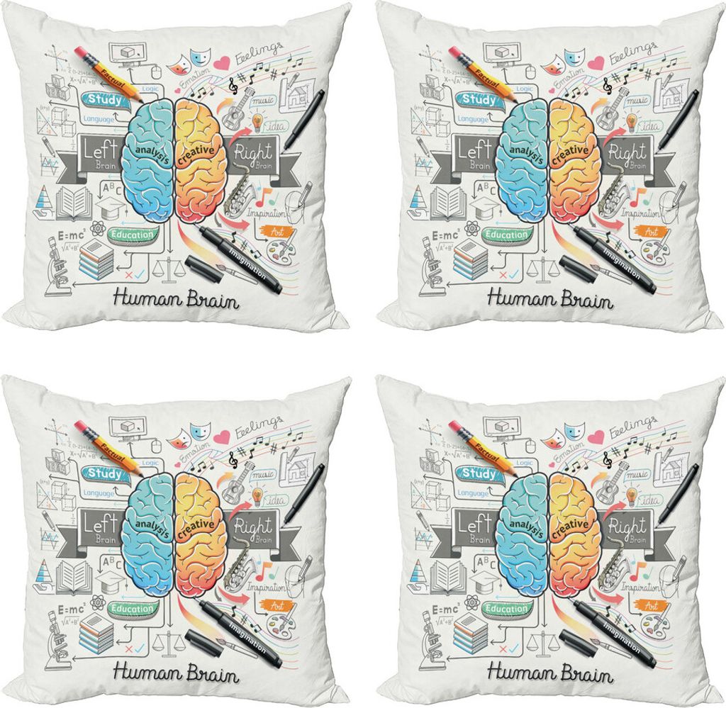 ABAKUHAUS Schule Kissenbezug Set (4 Stück), 2 Seiten von Brain, Moderner Doppelseitiger Digitaldruck, 40 cm x 40 cm, Marigold Türkis Grau