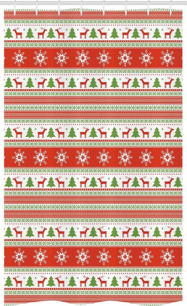 ABAKUHAUS Weihnachten Schmaler Duschvorhang, Reindeer Snowflake, Badezimmer Deko Set aus Stoff mit Haken, 120 x 180 cm, Vermilion Grün Weiß
