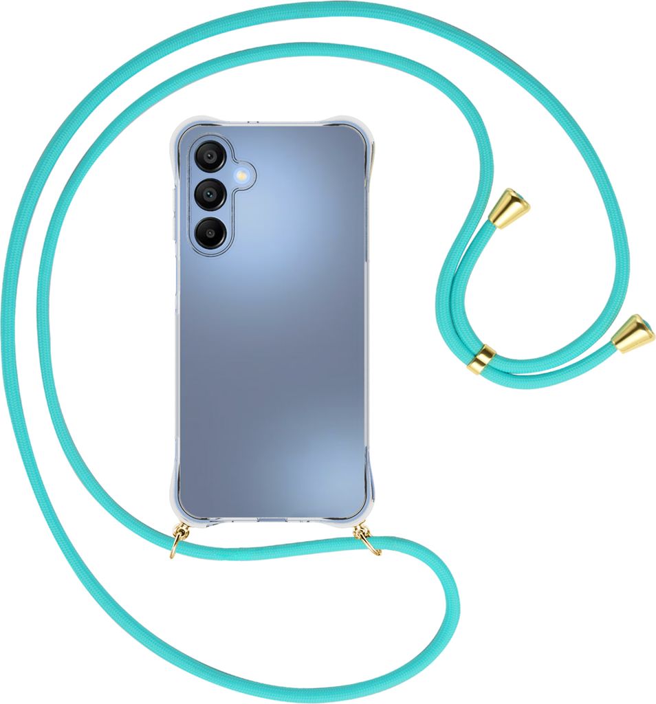 Handykette Backcover-Schutzhülle mit Band (Metall goldfarben) für Samsung Galaxy A16 - türkis