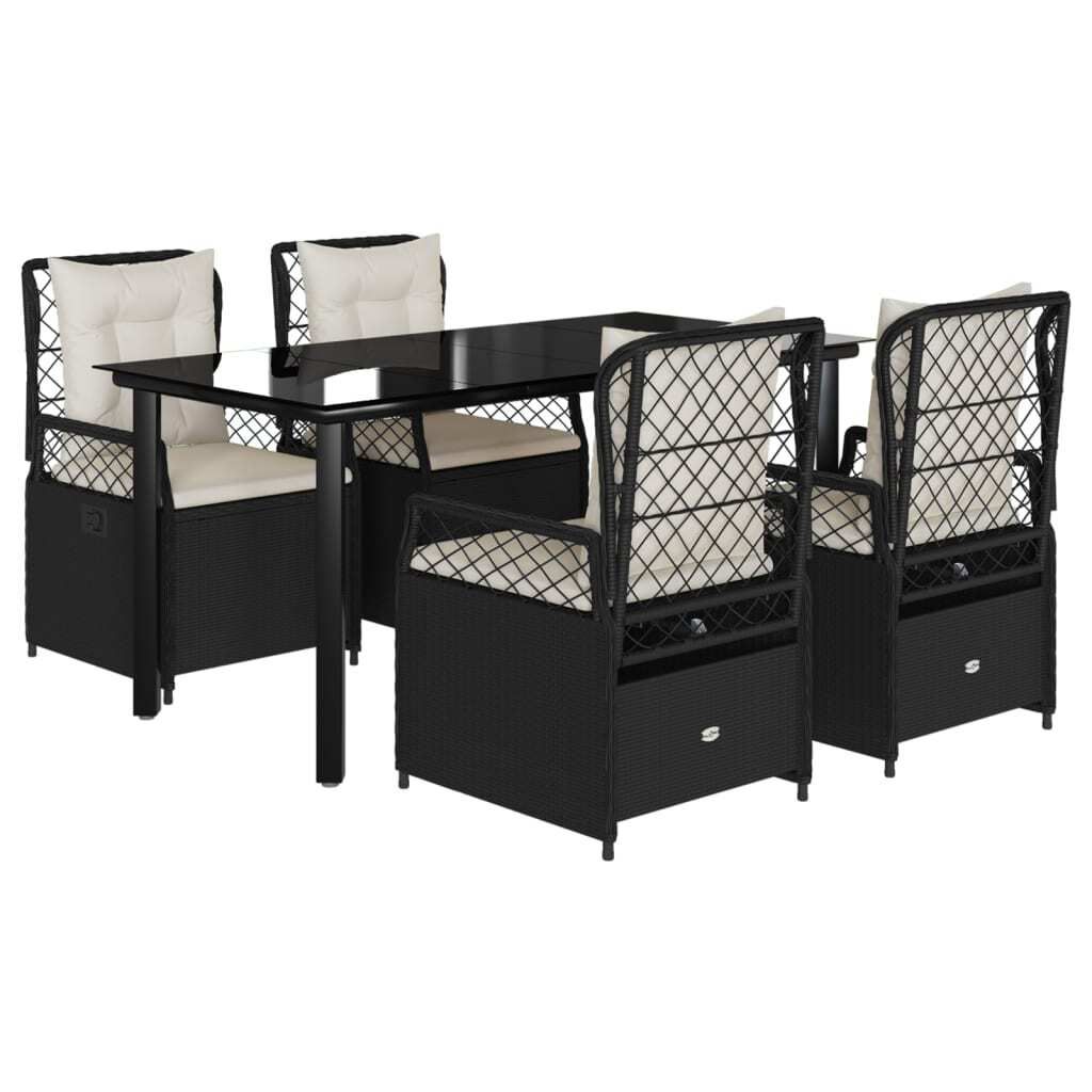 vidaXL 5-tlg. Garten-Essgruppe mit Kissen Schwarz Poly Rattan