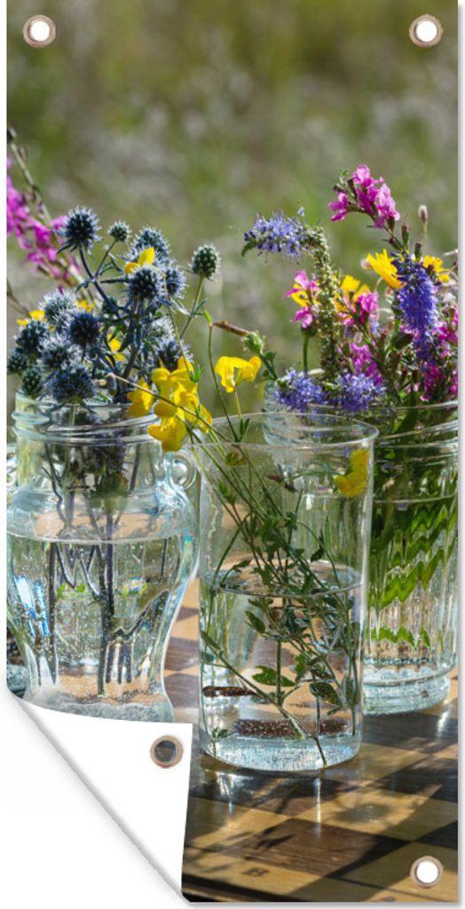 MuchoWow 40x80 cm Outdoor-Poster Gartendeko Sichtschutz Garten Poster für den Garten Vase - Blumen - Farben