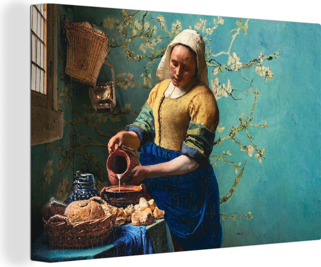 OneMillionCanvasses - Leinwandbilder - 150x100 cm, Milchmädchen - Mandelblüte - Van Gogh - Vermeer - Gemälde - Alte Meister, Wandbilder Kunstd...