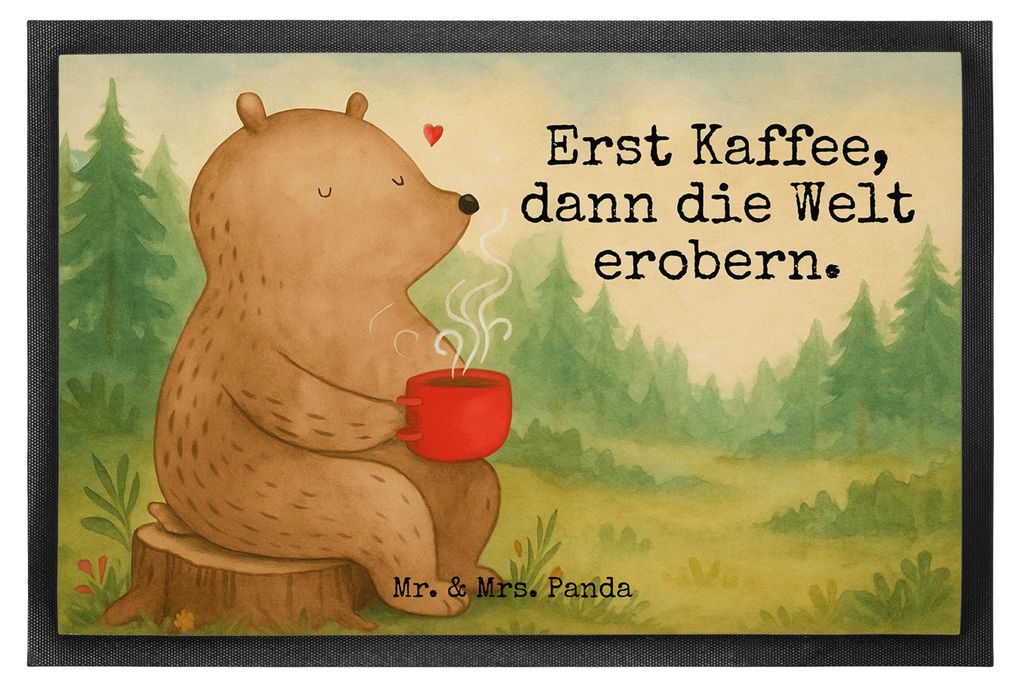 Mr. & Mrs. Panda Sauberlaufmatte Bär Kaffee Design 60 x 90 cm - Weiß - Geschenk, Fußabstreifer, Guten Morgen, Fussmatte, Teddy, Coffee, Fußabtr...