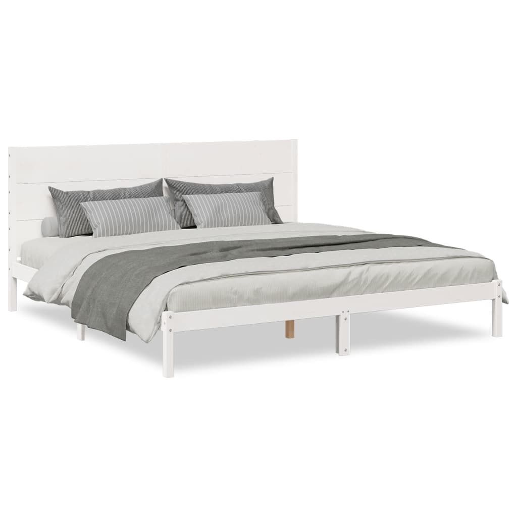 "WINTER SALE"Massivholzbett - Bettrahmen - Bettgestell - Doppelbett - Extra Lang ohne Matratze Weiß 200x220 cm - Polsterbett Klassische Betten NEU...