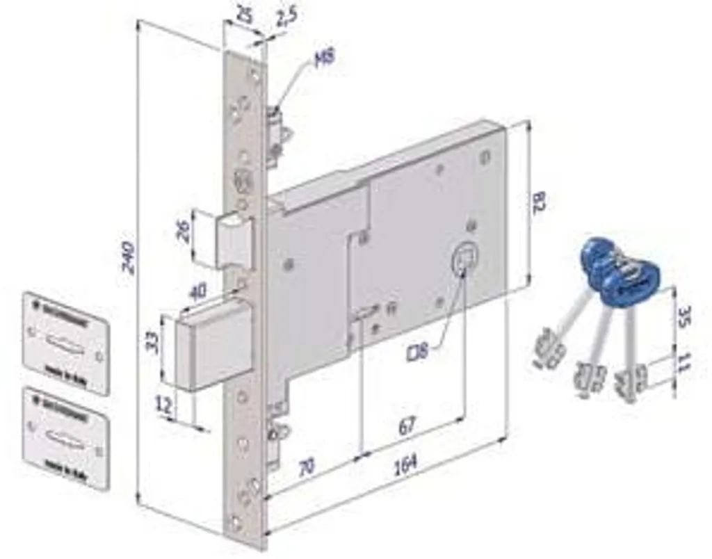 Serrure multipoint encastrable pour châssis double profil 82/70 mm