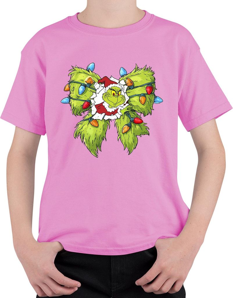 Grinch Weihnachten frech lustig Lichterkette Durchbruch Geschenk Uni Kinder T-Shirt, Pink, 116